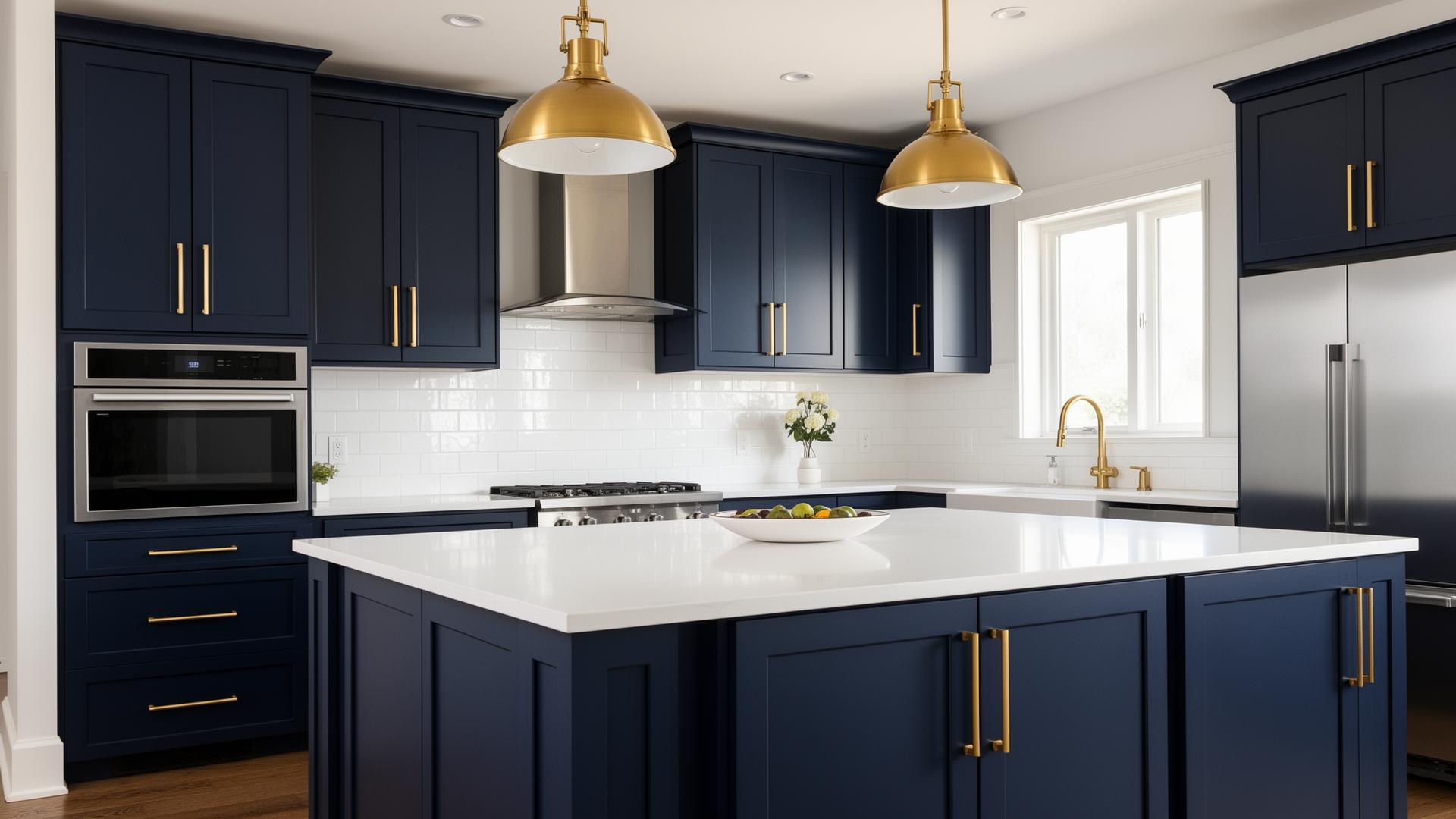 Transitional Navy kitchen